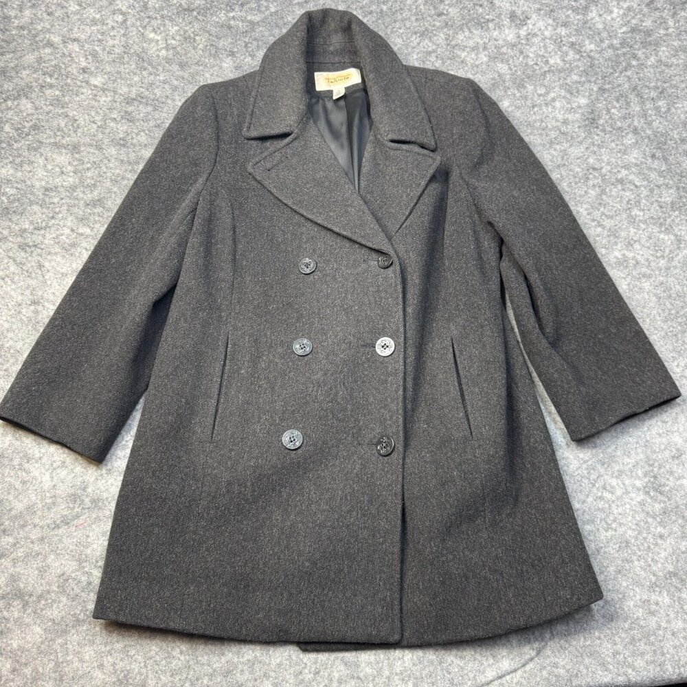 Talbots‎ Pea Coat Womens 14 Gray Button Double Breasted USA VTG 100% Wool